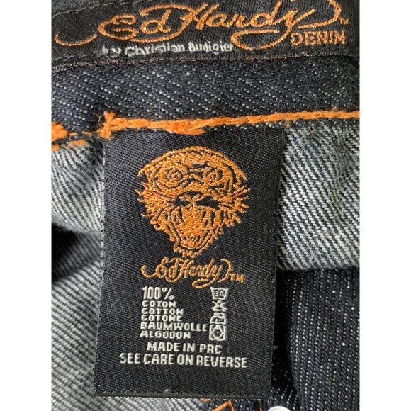 Ed Hardy Mens Wide-Leg Denim Jeans Embroider Panther Pockets Size 44  RQ10250 - Picture 4 of 13